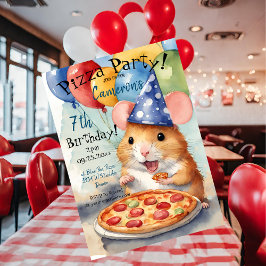 Schattigee Hamster Verjaardag Pizza Party Kaart