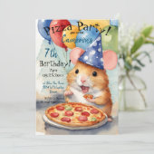 Schattigee Hamster Verjaardag Pizza Party Kaart (Staand voorkant)