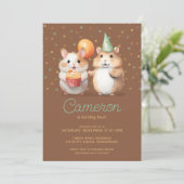 Schattigee hamsterduo kind verjaardagsfeest kaart (Staand voorkant)