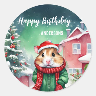 Schattigee hamsterrat Kerstfeest Ronde Sticker