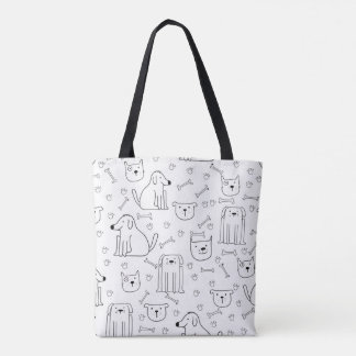 Schattigee Hand-Drawn Dog & Cat Pattern Canvas tas