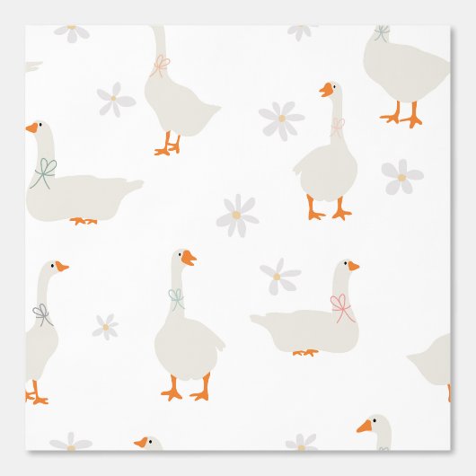 Schattigee Hand Drawn Goose & Daisies Baby Nursery Behang (Voorkant)