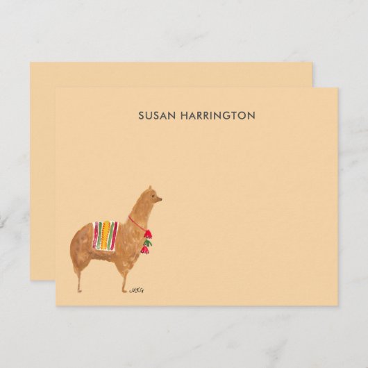 Schattigee Hand-Geïllustreerde Llama Alpaca Gepers Notitiekaartje (Voorkant / Achterkant)