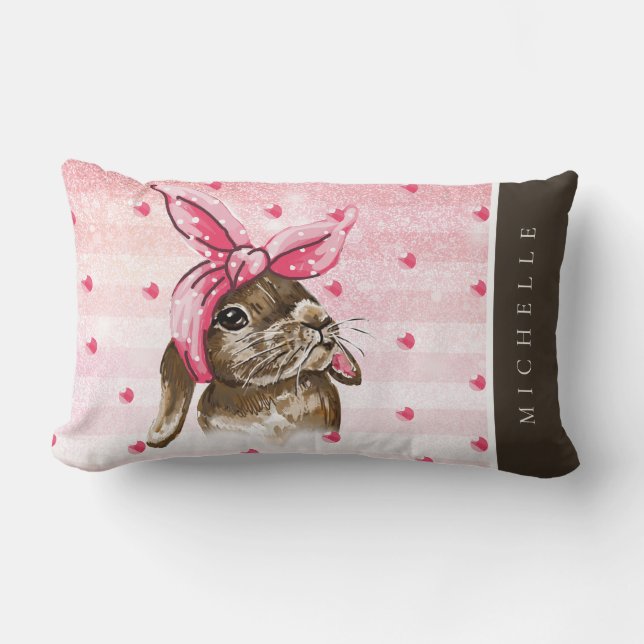 Schattigee Hand geschilderde Bunny glitter Kussen (Voorkant)