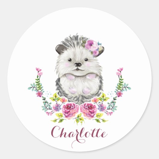 Schattigee Hand geschilderde Hedgehog gepersonalis Ronde Sticker (Voorkant)