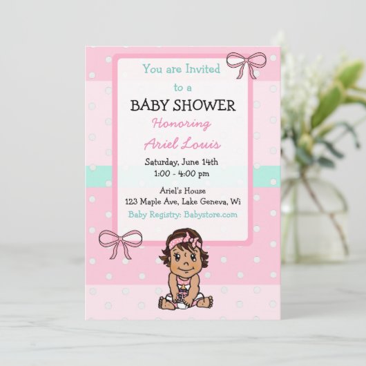 Schattigee Hand getekend Hispanic Baby Girl Baby s Kaart (Staand voorkant)