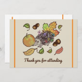 Schattigee hand getekende egel in herfst met blade bedankkaart (Voorkant / Achterkant)