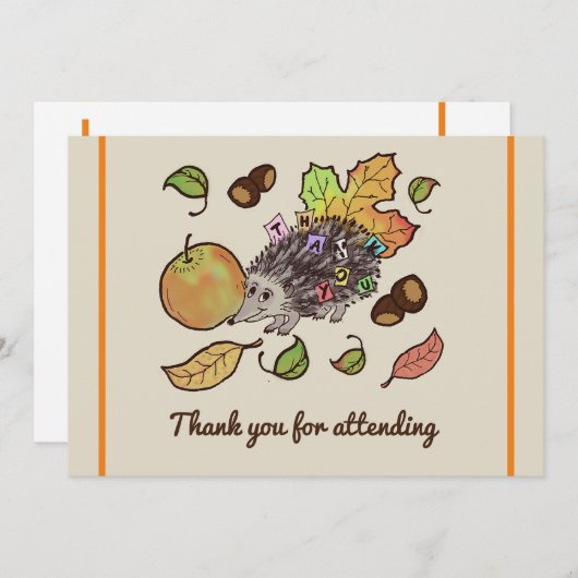 Schattigee hand getekende egel in herfst met blade bedankkaart (Voorkant / Achterkant)