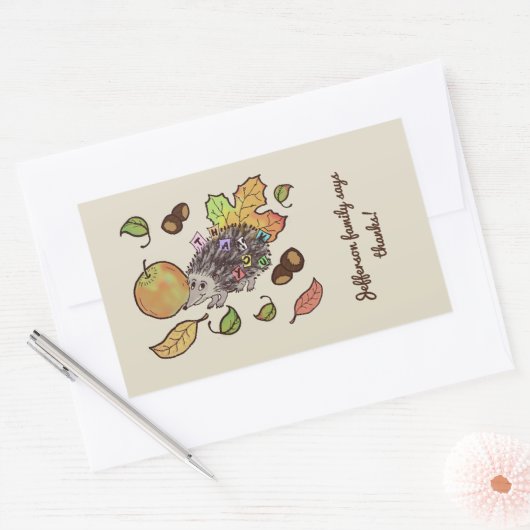 Schattigee hand getekende egel in herfst met blade rechthoekige sticker (Envelop)