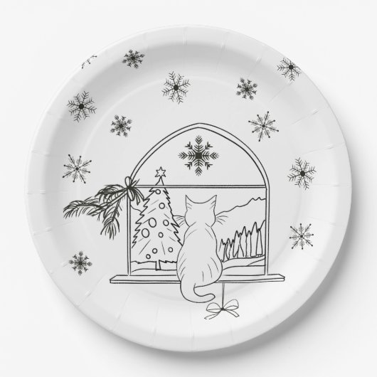 Schattigee hand getekende feestelijke kerstvakanti papieren bordje (Voorkant)