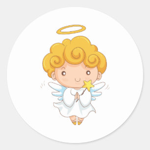Schattigee Hand getrokken Angel Christmas Ronde Sticker