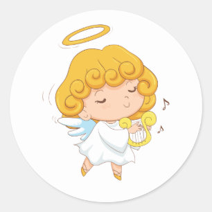 Schattigee Hand getrokken Angel Christmas Ronde Sticker