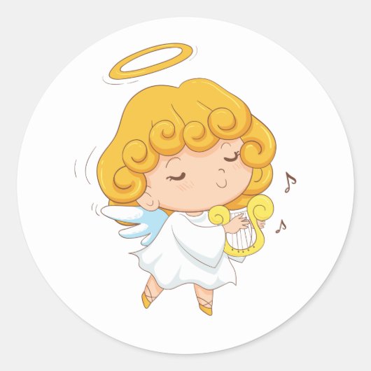 Schattigee Hand getrokken Angel Christmas Ronde Sticker (Voorkant)