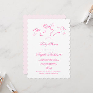 Schattigee Hand getrokken Bow Roze Baby shower Inv Kaart