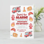 Schattigee Hand Getrokken Brandweerwagen Verjaarda Kaart (Staand voorkant)