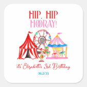 Schattigee hand getrokken Carnaval Circus Verjaard Vierkante Sticker (Voorkant)