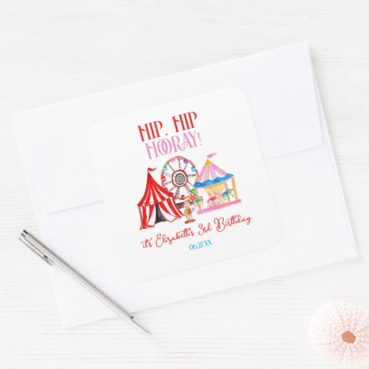 Schattigee hand getrokken Carnaval Circus Verjaard Vierkante Sticker (Envelop)