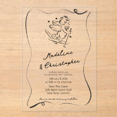 Schattigee Hand Getrokken Cupido op Ski's Winter W Acryl Uitnodigingen (Voorkant)