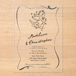 Schattigee Hand Getrokken Cupido op Ski's Winter W Acryl Uitnodigingen