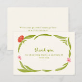 Schattigee Hand getrokken Floral Baby shower dank  Bedankkaart (Voorkant / Achterkant)