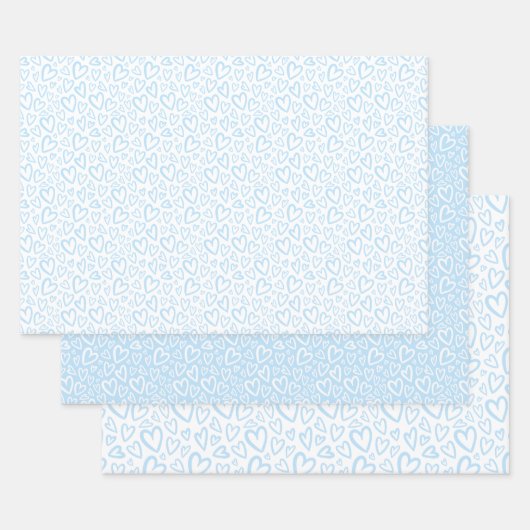 Schattigee Hand getrokken harten patroon Baby blau Inpakpapier Vel (Set)