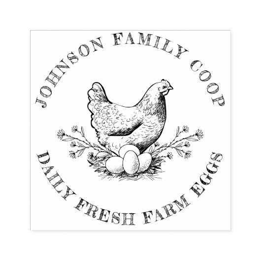 Schattigee Hand-getrokken Hennen Kippenei Karton Rubberstempel (Afrduk)