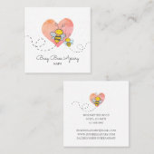 Schattigee Hand getrokken Honingbijen Roze Hart Ap Vierkante Visitekaartje (Voorkant / Achterkant)