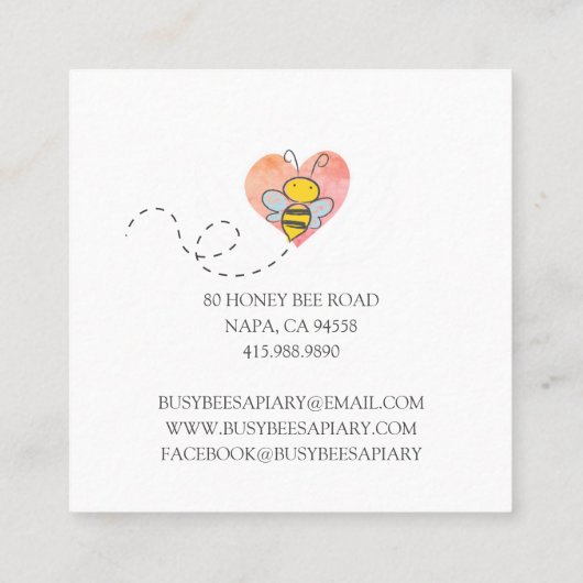 Schattigee Hand getrokken Honingbijen Roze Hart Ap Vierkante Visitekaartje (Achterkant)
