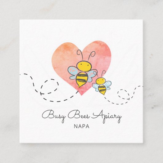 Schattigee Hand getrokken Honingbijen Roze Hart Ap Vierkante Visitekaartje (Voorkant)