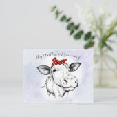 Schattigee Hand getrokken Koe Bandana bewegende aa Briefkaart (Staand voorkant)