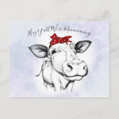Schattigee Hand getrokken Koe Bandana bewegende aa Briefkaart (Voorkant)