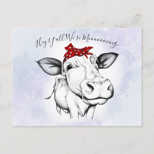Schattigee Hand getrokken Koe Bandana bewegende aa Briefkaart (Voorkant)