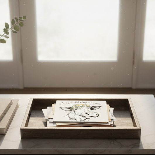 Schattigee Hand Getrokken Koe Daisies Bewegende Aa Briefkaart