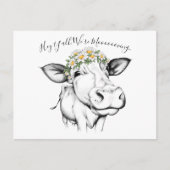 Schattigee Hand Getrokken Koe Daisies Bewegende Aa Briefkaart (Voorkant)