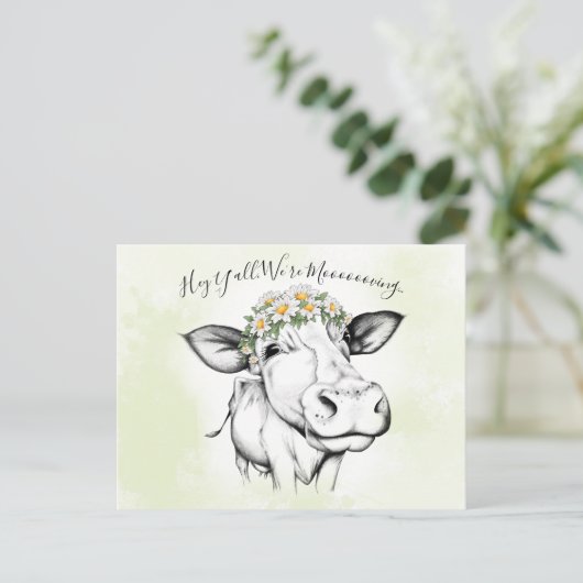 Schattigee Hand Getrokken Koe Daisy Bewegende Aank Briefkaart (Staand voorkant)