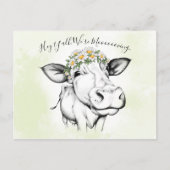 Schattigee Hand Getrokken Koe Daisy Bewegende Aank Briefkaart (Voorkant)