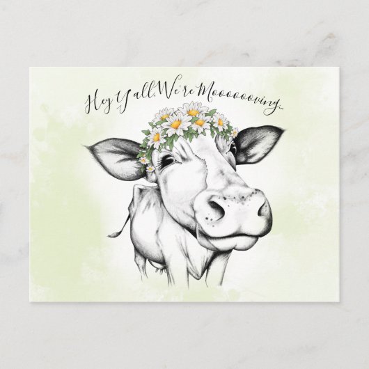 Schattigee Hand Getrokken Koe Daisy Bewegende Aank Briefkaart (Voorkant)