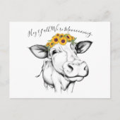 Schattigee Hand getrokken Koe Zonnebloem Bewegende Briefkaart (Voorkant)