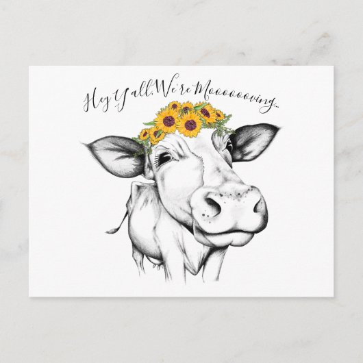 Schattigee Hand getrokken Koe Zonnebloem Bewegende Briefkaart (Voorkant)