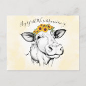 Schattigee Hand getrokken Koe Zonnebloem Bewegende Briefkaart (Voorkant)