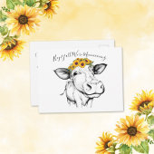 Schattigee Hand getrokken Koe Zonnebloem Bewegende Briefkaart
