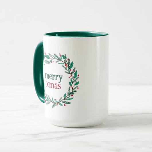 Schattigee Hand getrokken krans Vrolijk kerstfeest Mok (Voorkant links)