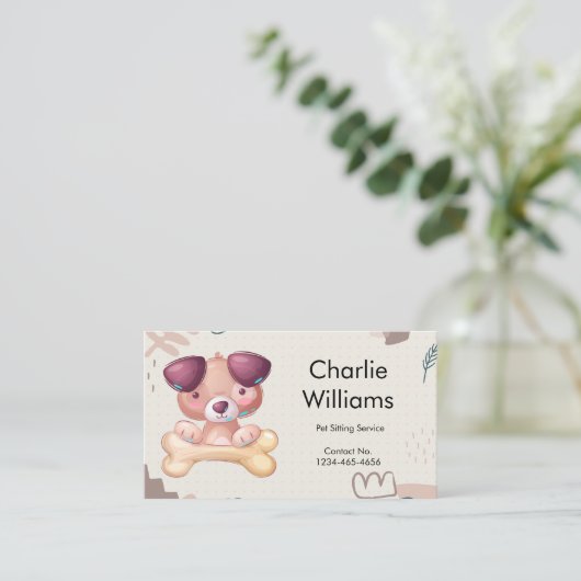 Schattigee Hand getrokken Pet Sitter Dog Walker Gr Visitekaartje (Staand voorkant)