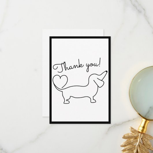 Schattigee Hand getrokken teckel plat dank u kaart (Voorkant / Achterkant in situ)