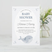 Schattigee Hand getrokken walvis Dusty Blue Baby s Kaart (Staand voorkant)