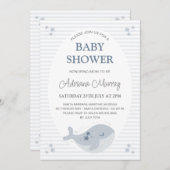 Schattigee Hand getrokken walvis Dusty Blue Baby s Kaart (Voorkant / Achterkant)