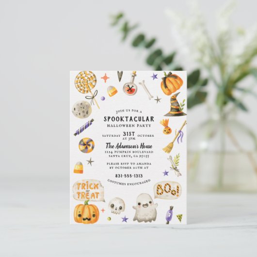 Schattigee Hand Painted Spooktacular Halloween Par Feestdagenkaart (Staand voorkant)