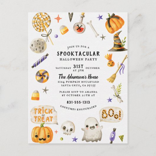 Schattigee Hand Painted Spooktacular Halloween Par Feestdagenkaart (Voorkant)