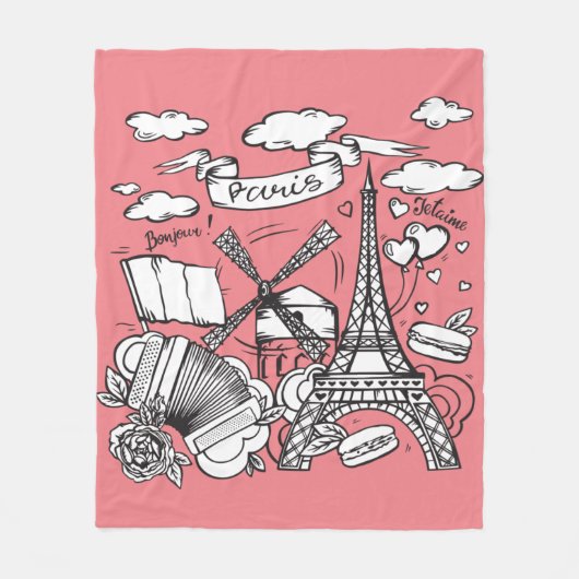 Schattigee hand schets Eiffeltoren Paris Frankrijk Fleece Deken (Voorkant)
