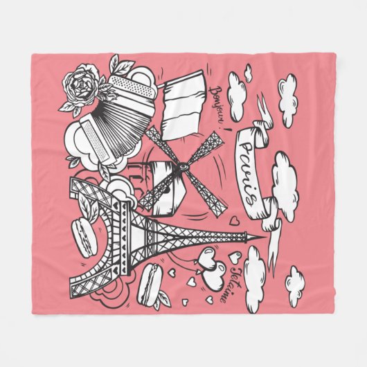 Schattigee hand schets Eiffeltoren Paris Frankrijk Fleece Deken (Voorkant (Horizontaal))